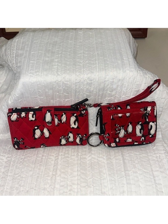 Vera Bradley Handbags - Vera Bradley Red Black White Gray Playful Penguins Wristlet & Small Wallet Set